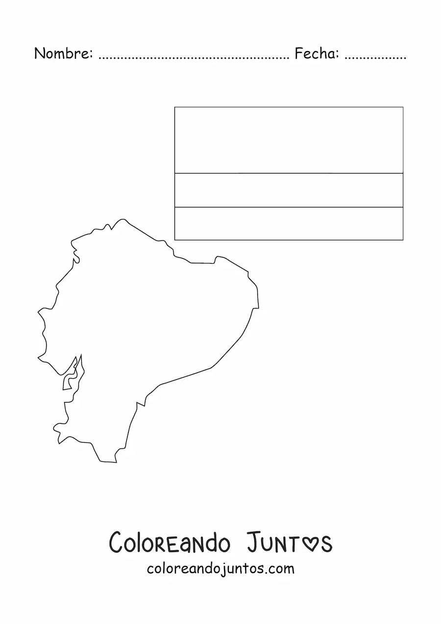 Imagen para colorear de la bandera de Ecuador sin escudo con mapa