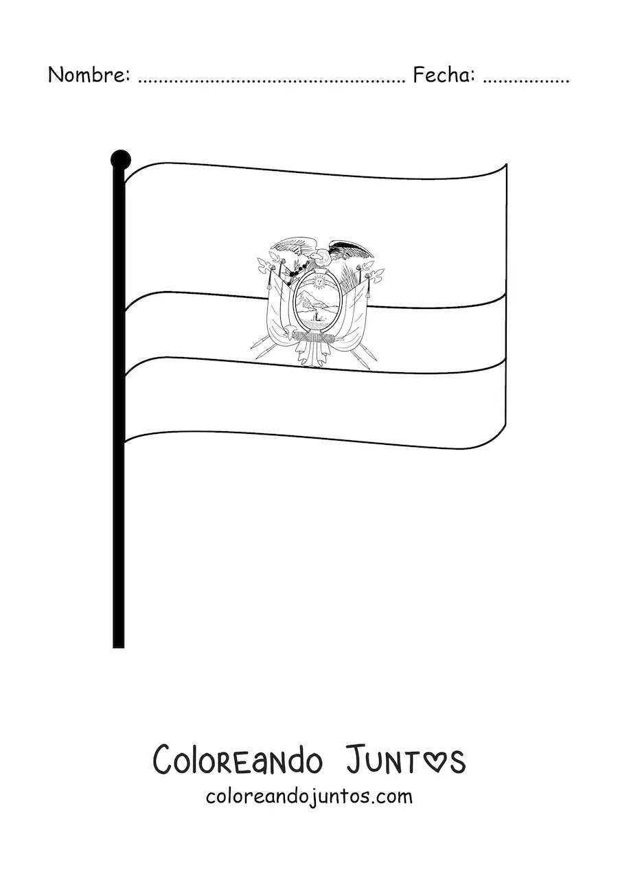 Imagen para colorear de la bandera de Ecuador en un asta