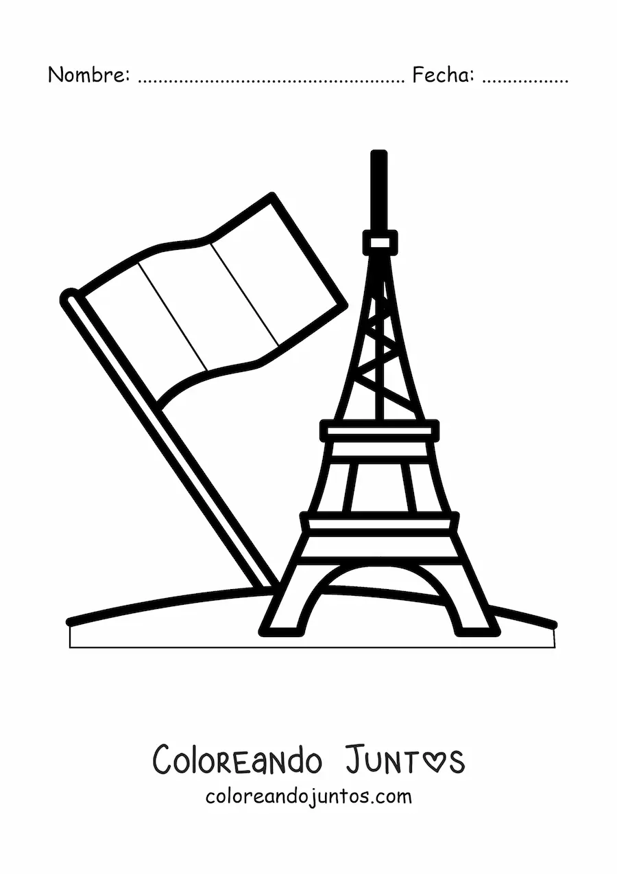 Imagen para colorear de la bandera de Francia con la torre Eiffel