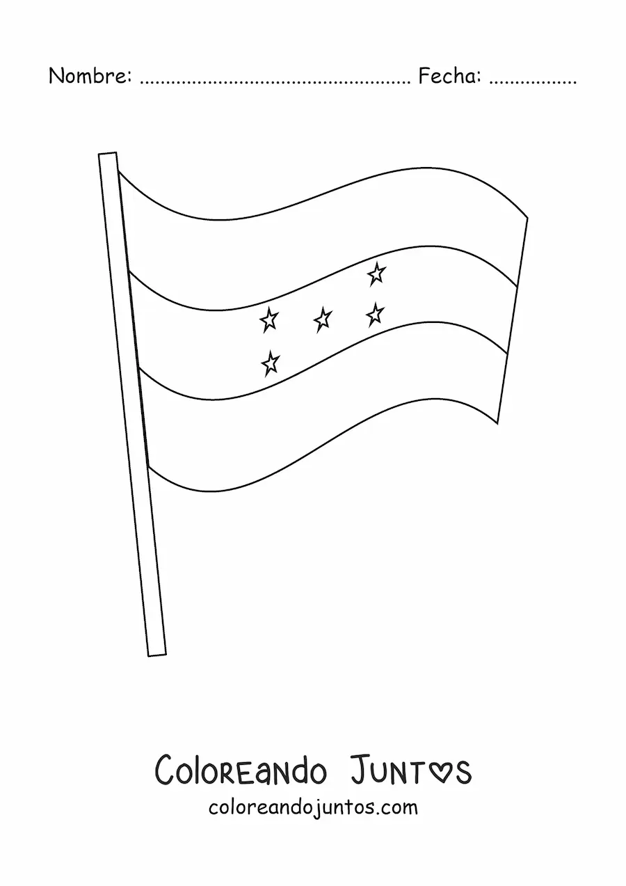 Imagen para colorear de la bandera de Honduras ondeando en un asta
