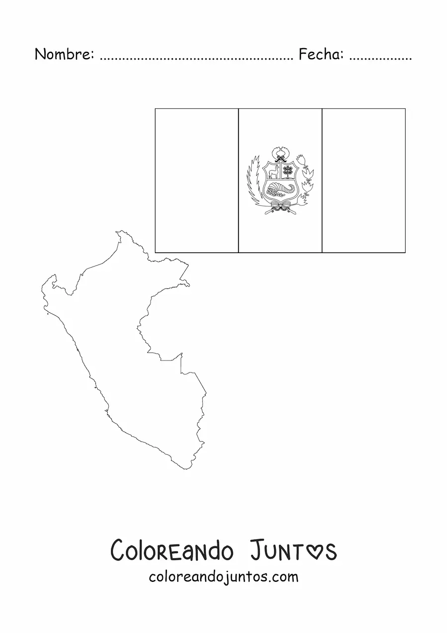 Imagen para colorear de bandera de perú con mapa