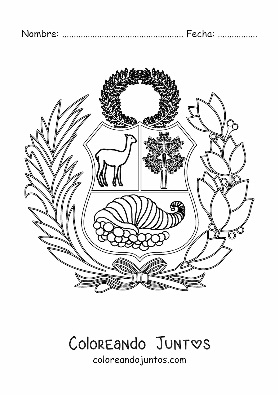Imagen para colorear del escudo de la bandera de perú
