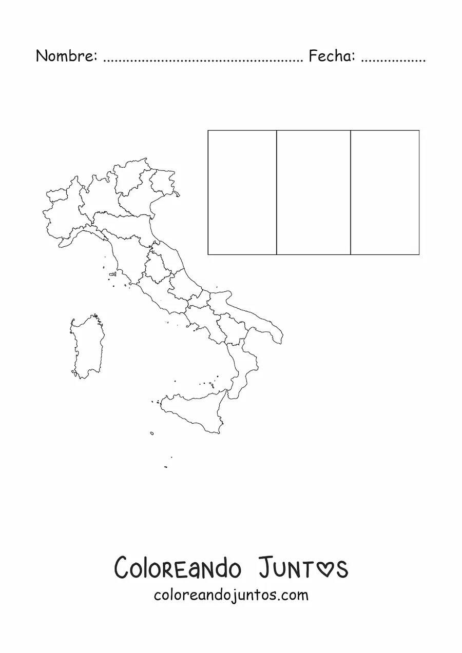 Imagen para colorear de bandera de italia con mapa