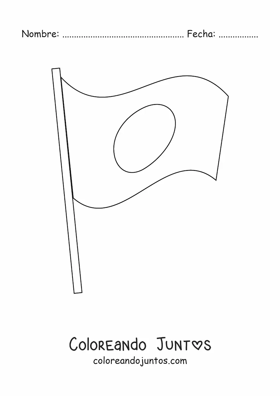 Imagen para colorear de bandera de japón ondeando en un asta