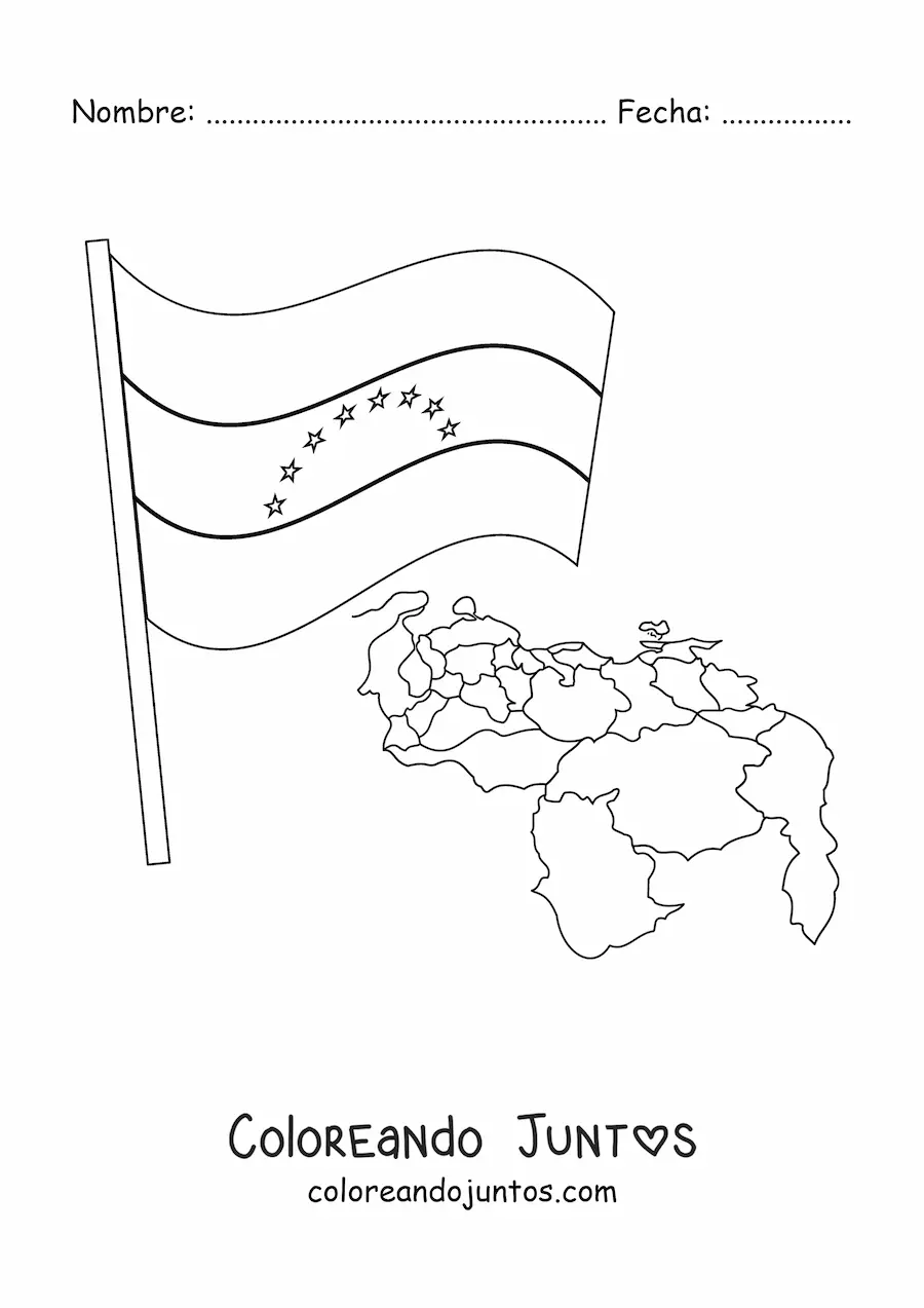 Imagen para colorear de bandera de venezuela con mapa