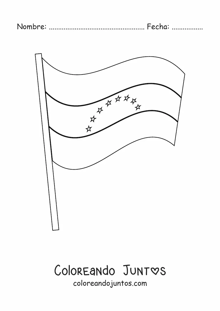 Imagen para colorear de bandera de venezuela ondeando en un asta