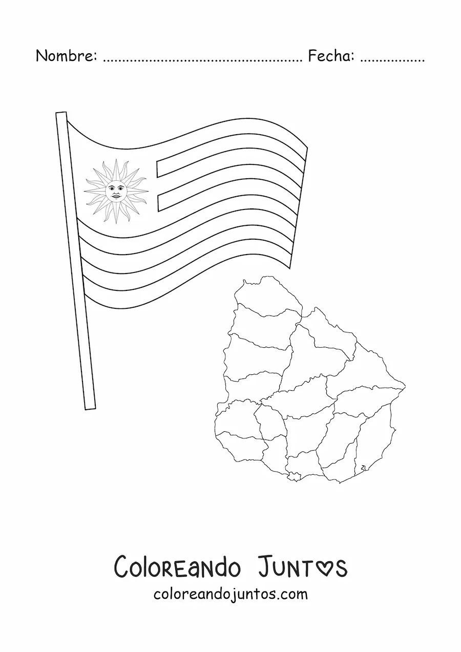 Imagen para colorear de bandera de uruguay con mapa