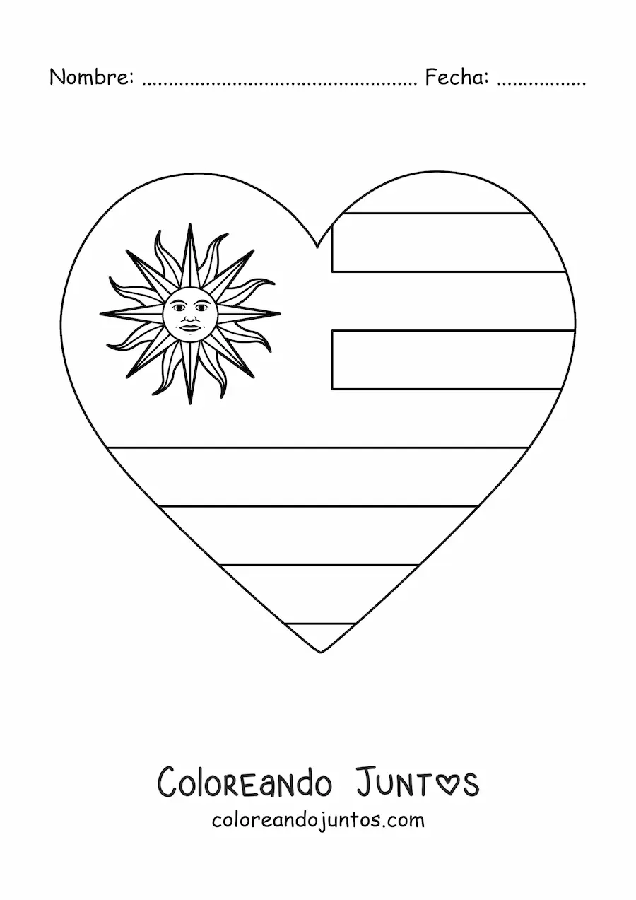 Imagen para colorear de corazón con bandera de uruguay