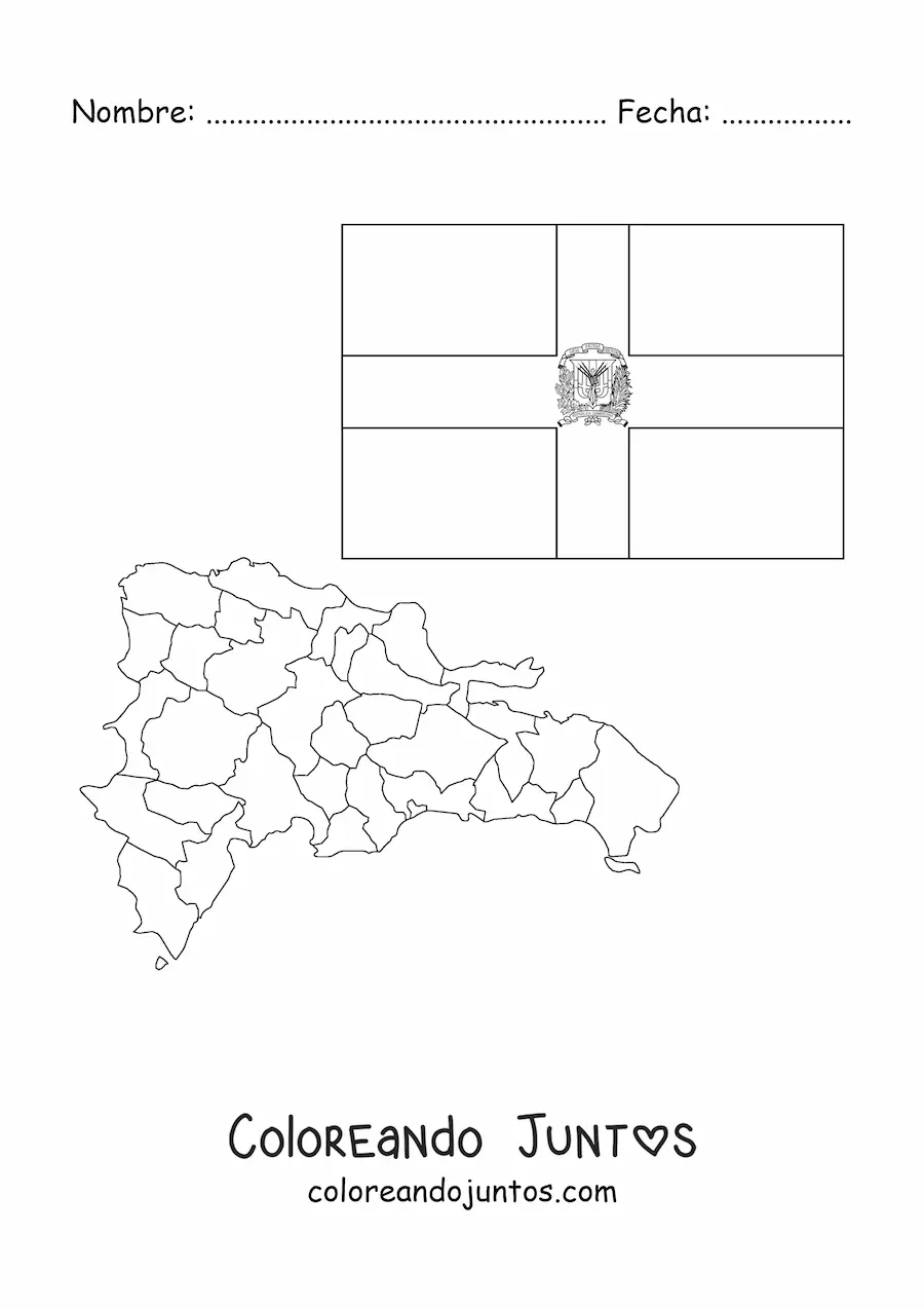 Imagen para colorear de bandera de república dominicana con mapa