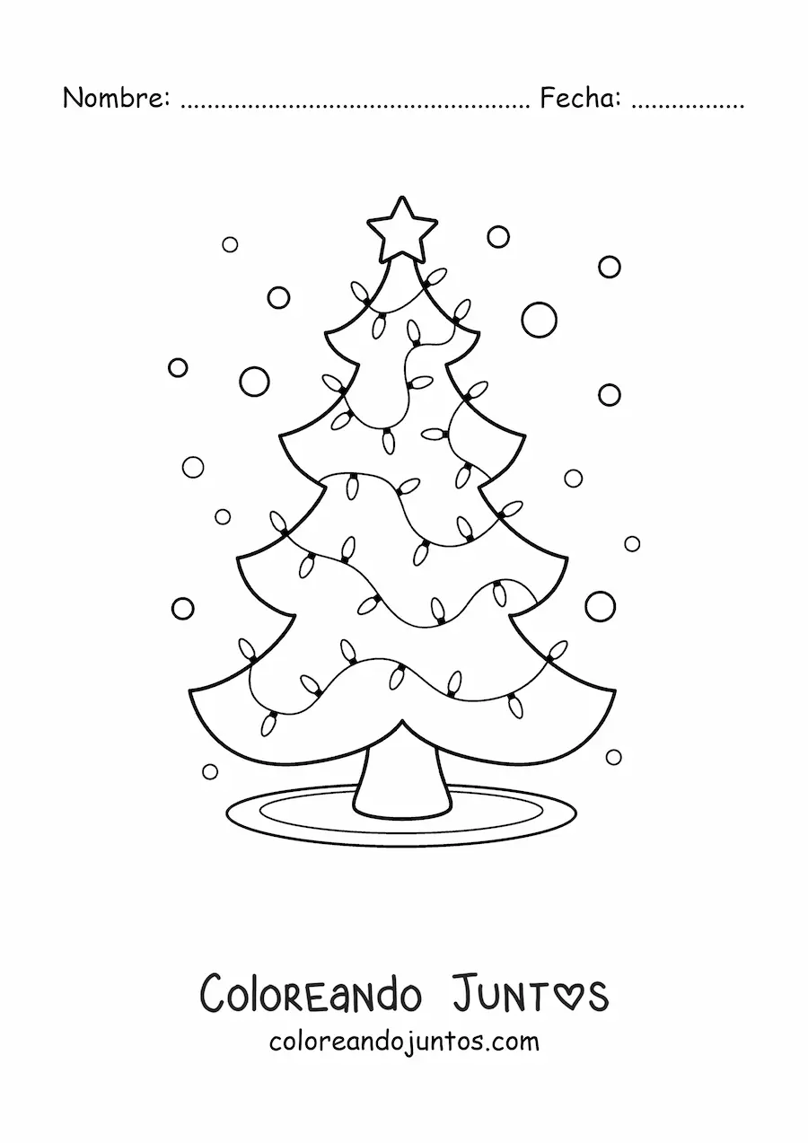 Imagen para colorear de un árbol de Navidad con luces