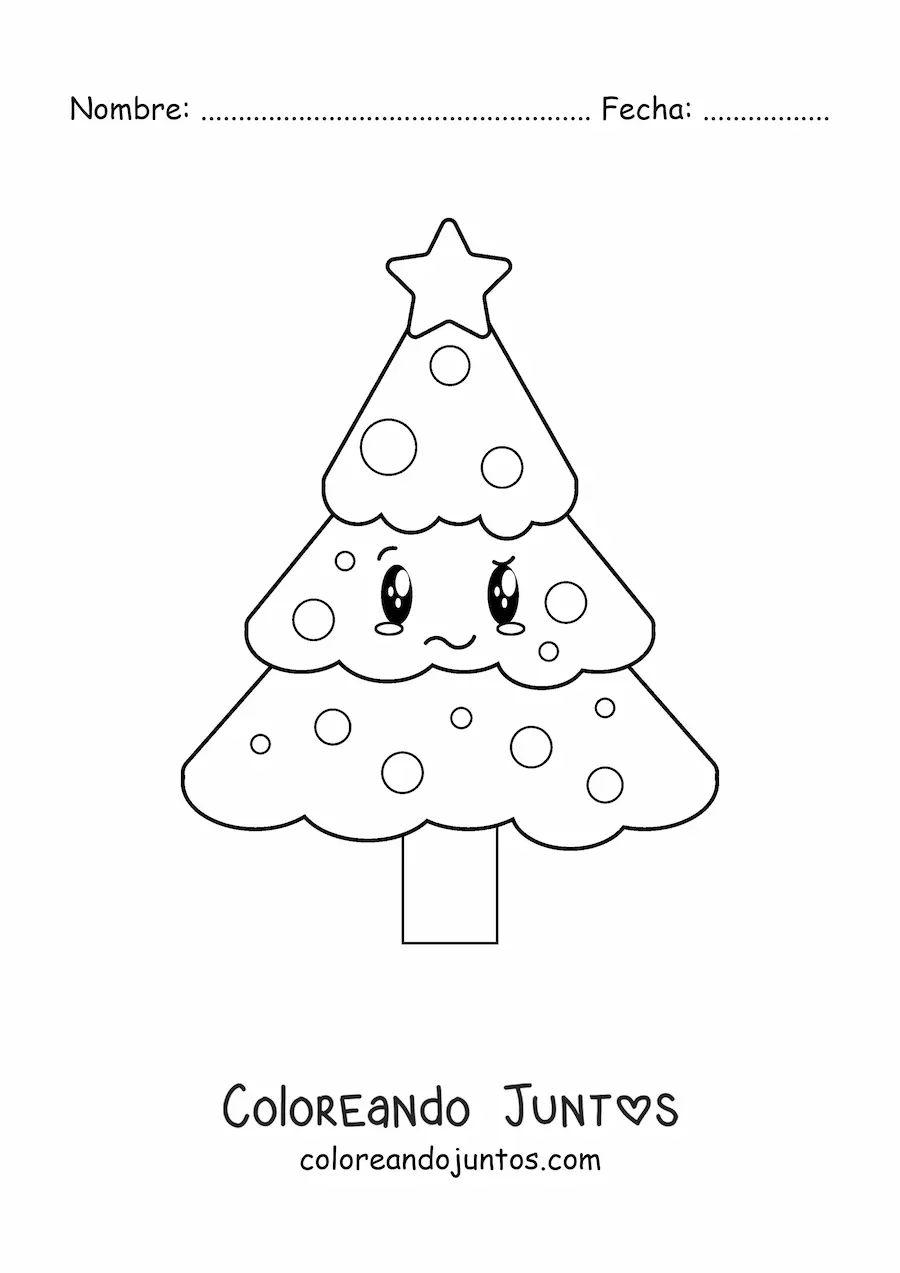 Imagen para colorear de un árbol navideño kawaii