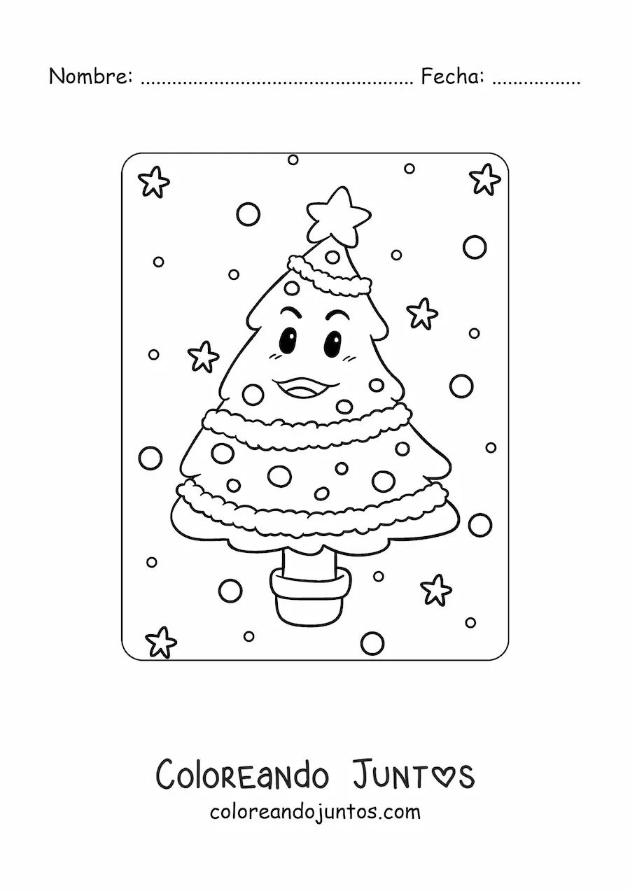 Imagen para colorear de un árbol navideño animado en maceta