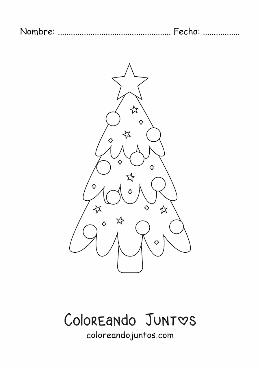 Imagen para colorear de un árbol navideño sencillo decorado