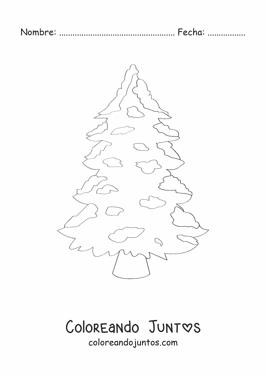 Imagen para colorear de pino navideño nevado sin decorar