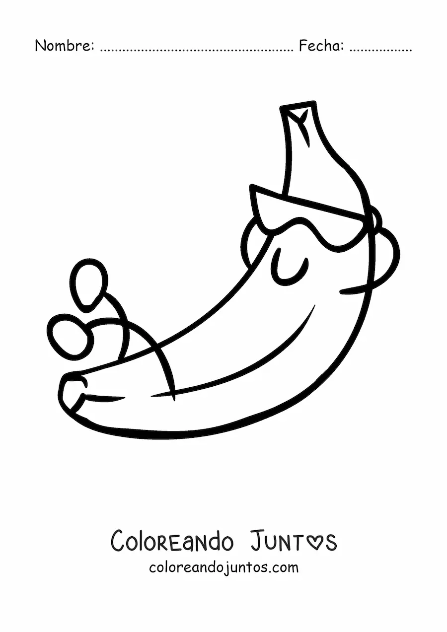 Imagen para colorear de una banana animada descansando con lentes de sol