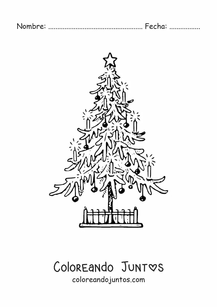 Imagen para colorear de un árbol navideño decorado realista