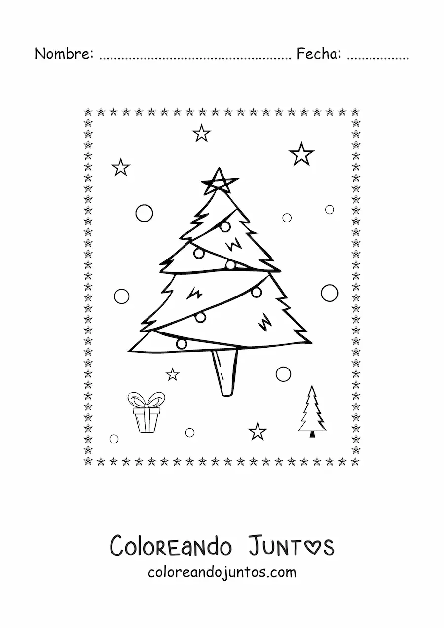 Imagen para colorear de un arbolito de Navidad con adorno en zig zag
