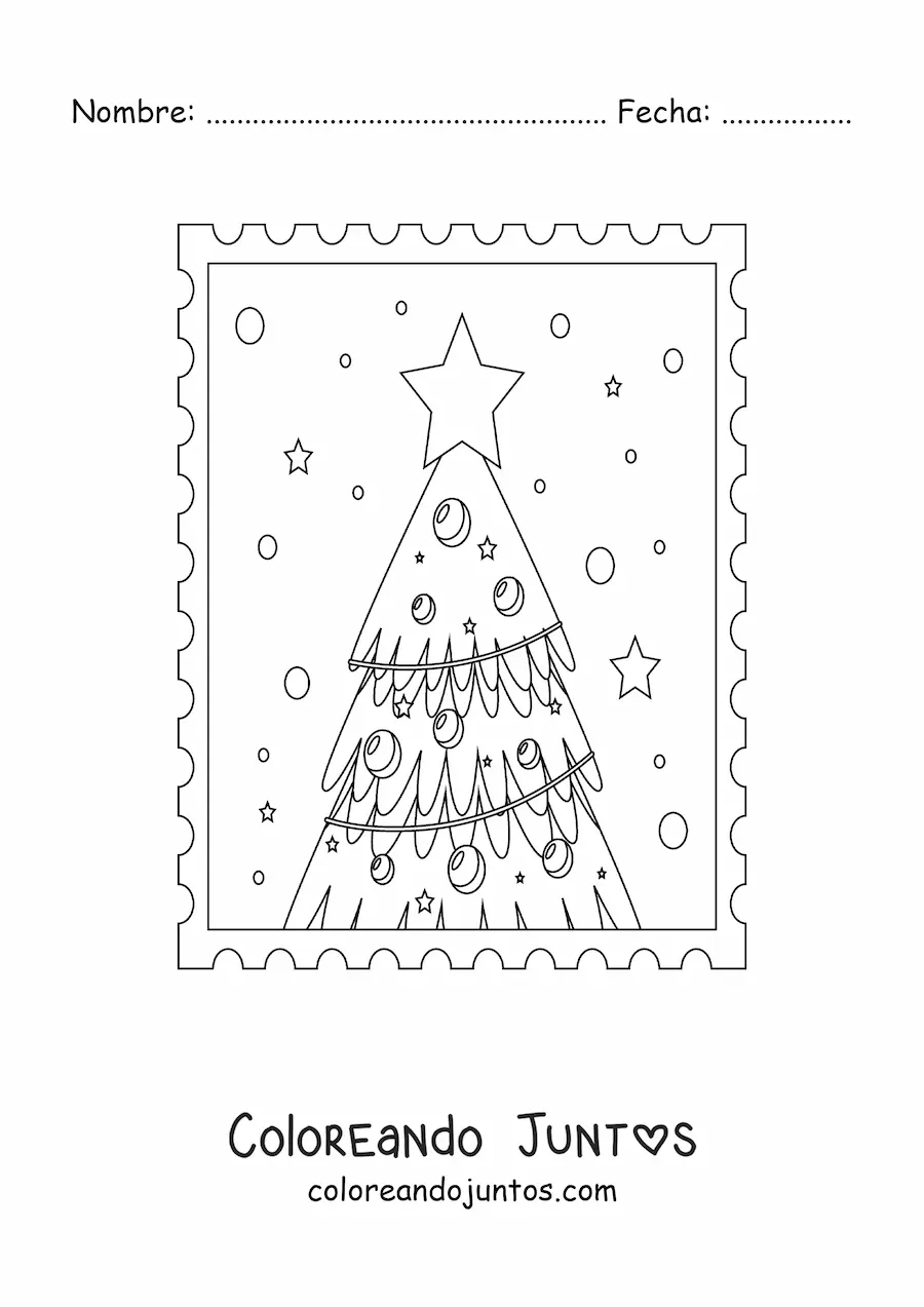 Imagen para colorear de un arbolito de Navidad con estrellas