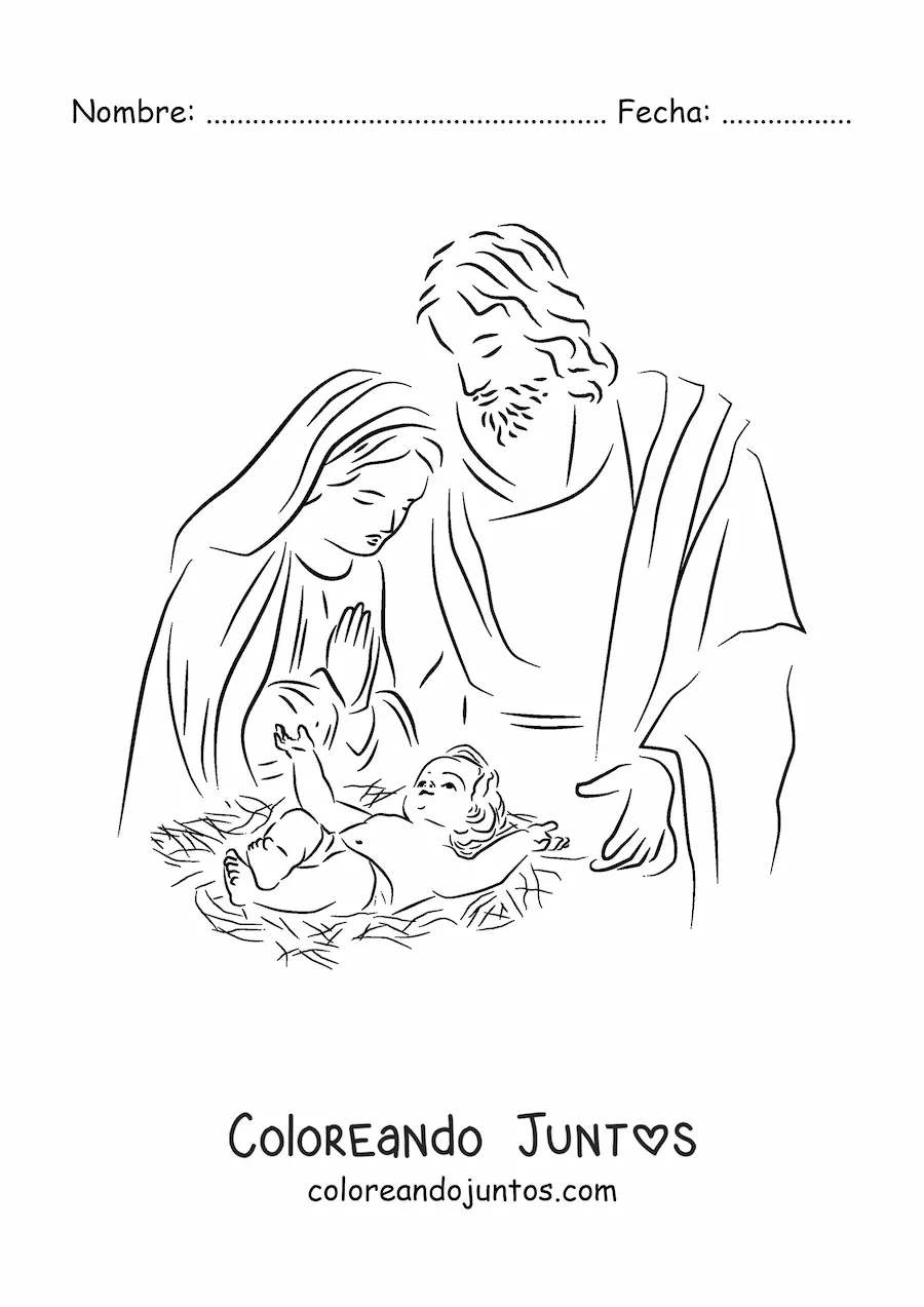 Imagen para colorear de María con José y el niño Dios
