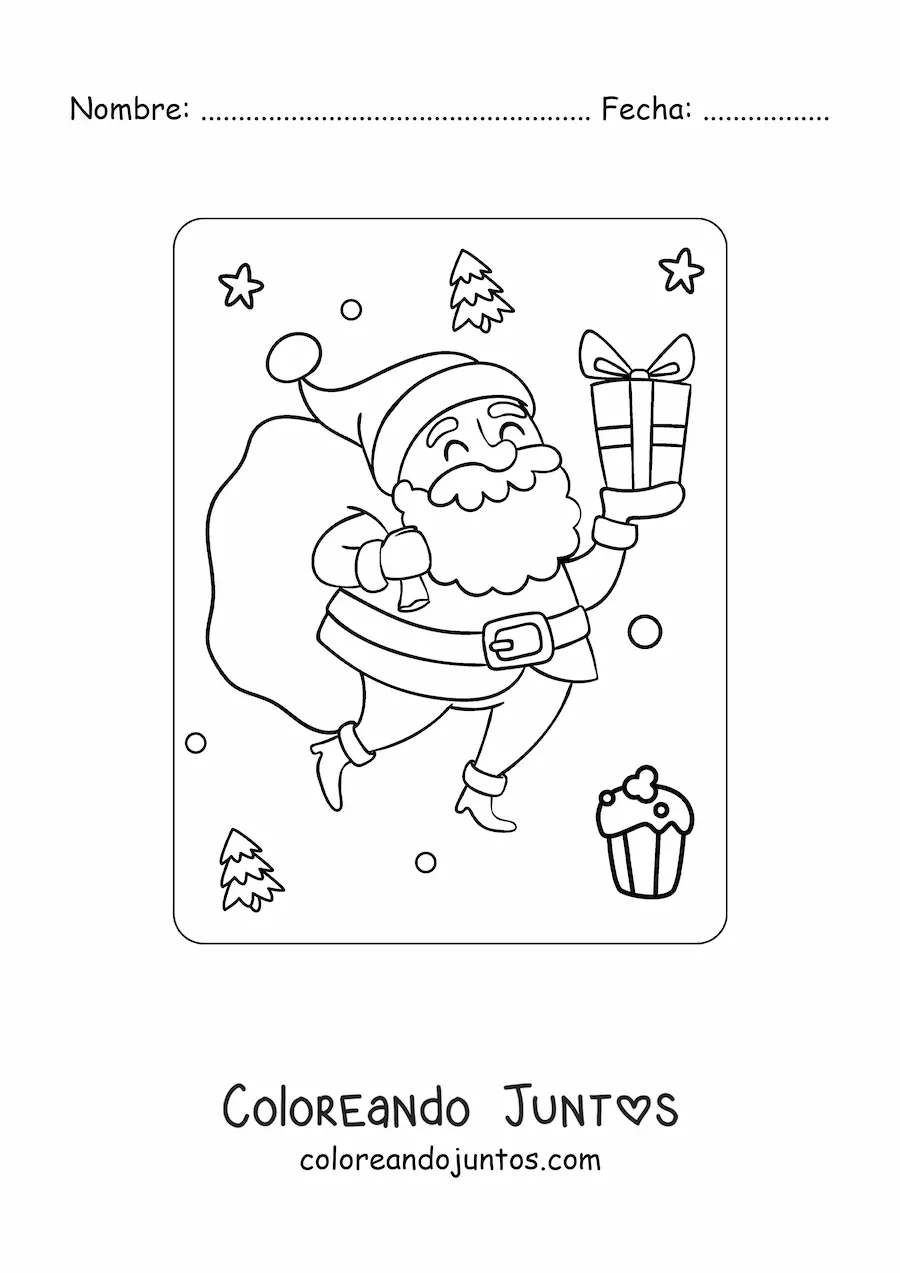 Imagen para colorear de Santa Claus con regalos