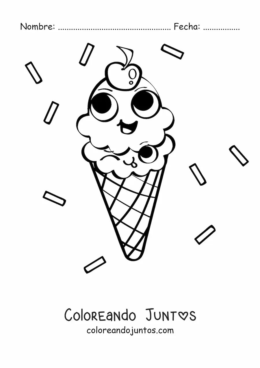 Imagen para colorear de un cono de helado animado sonriente