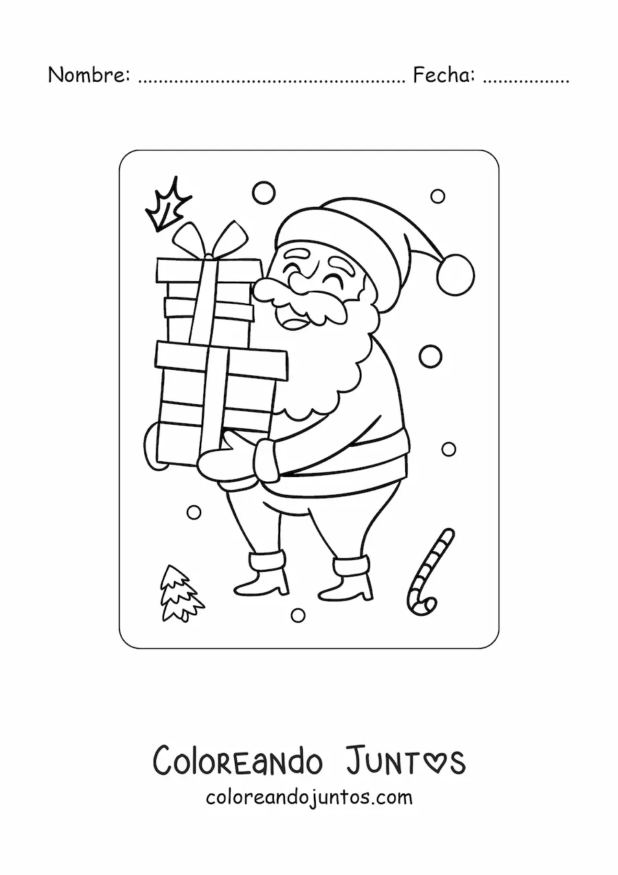 Imagen para colorear de Papá Noel con pila de regalos