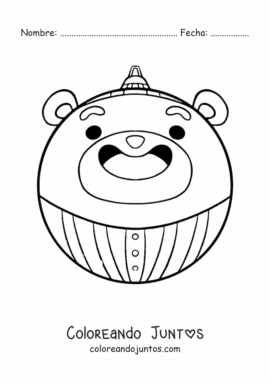Imagen para colorear de esfera navideña kawaii con forma de oso