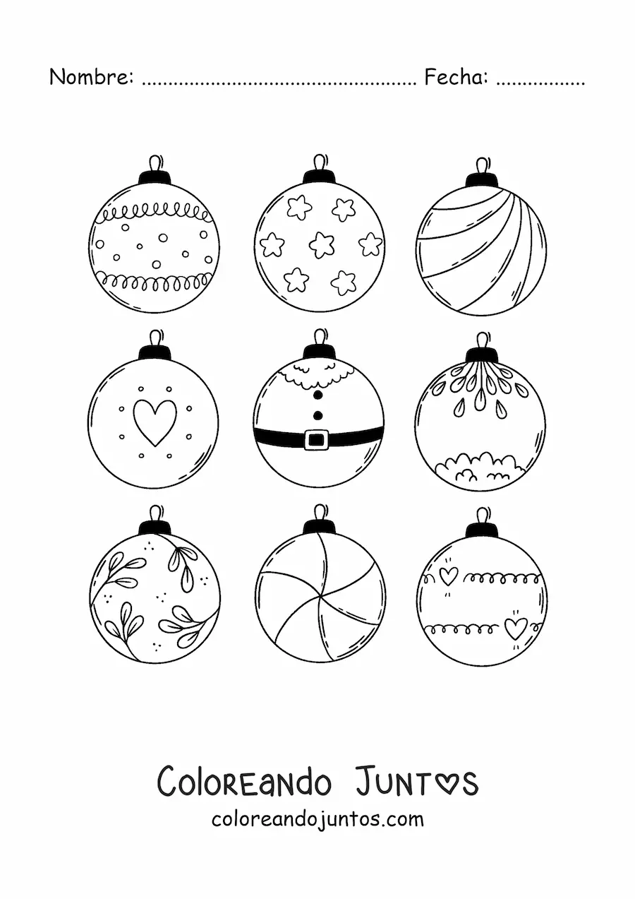 Imagen para colorear de bolas navideñas decoradas
