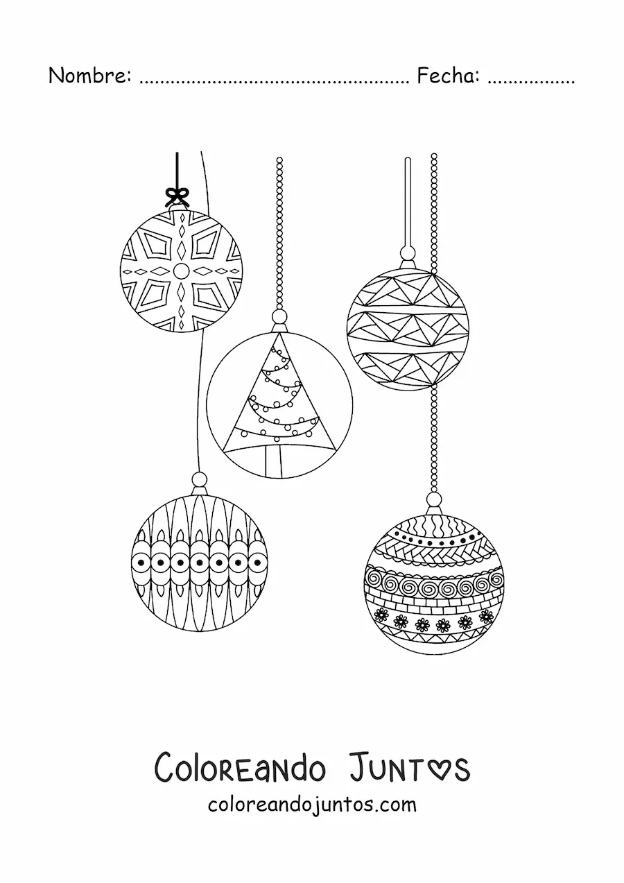 Imagen para colorear de esfera navideña con árbol de Navidad