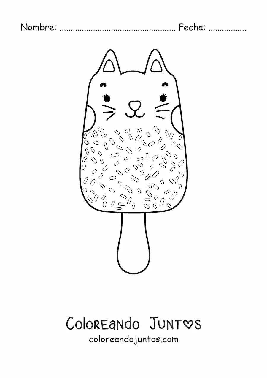 Imagen para colorear de un gato como una paleta de helado kawaii