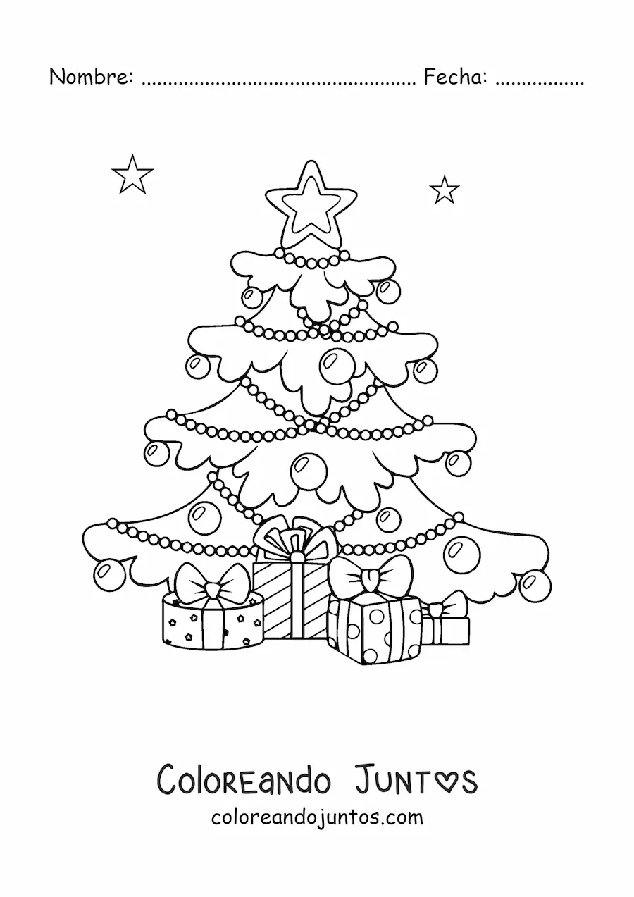 Imagen para colorear de regalos bajo el árbol de Navidad