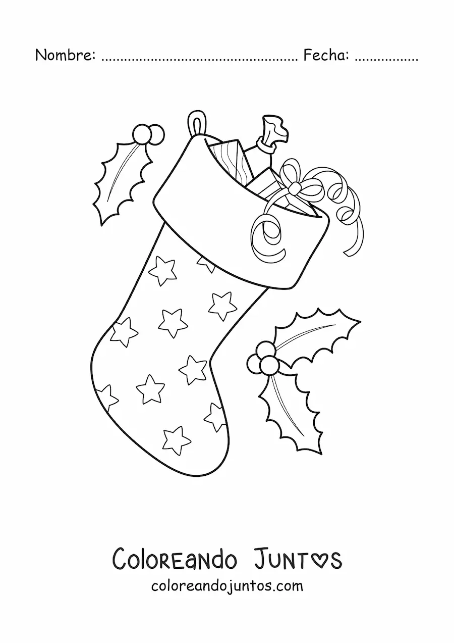 Imagen para colorear de bota navideña con regalos