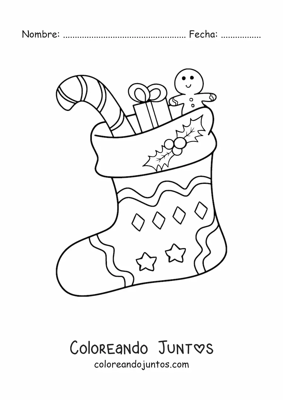 Imagen para colorear de calcetín de Navidad con regalos
