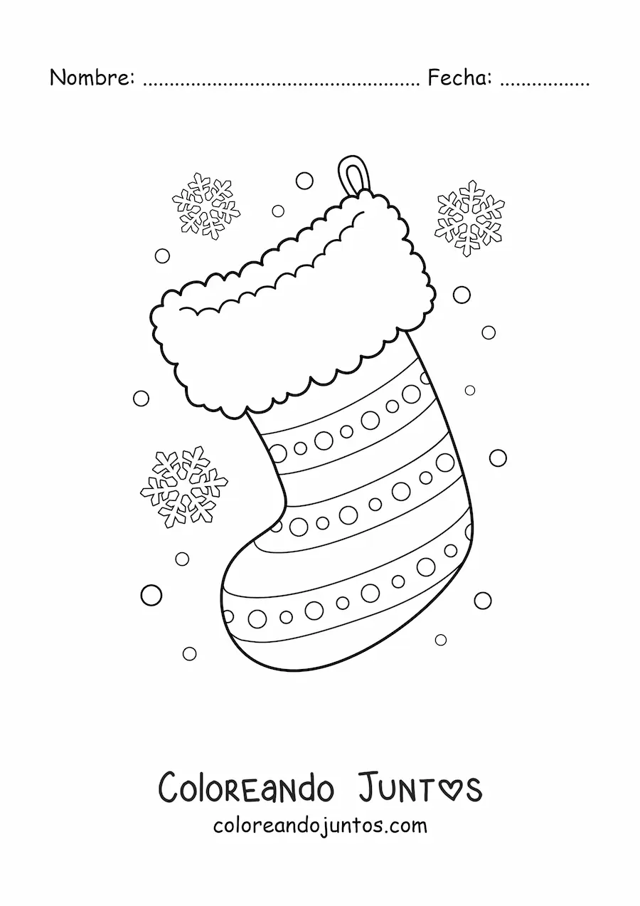 Imagen para colorear de bota navideña con puntos y rayas