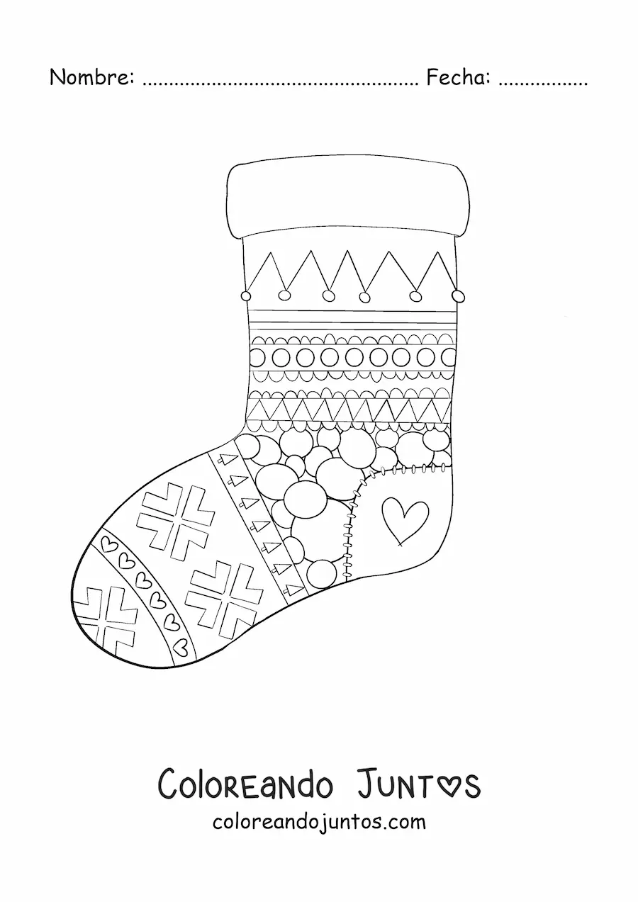 Imagen para colorear de calcetín de Navidad con figuras geométricas