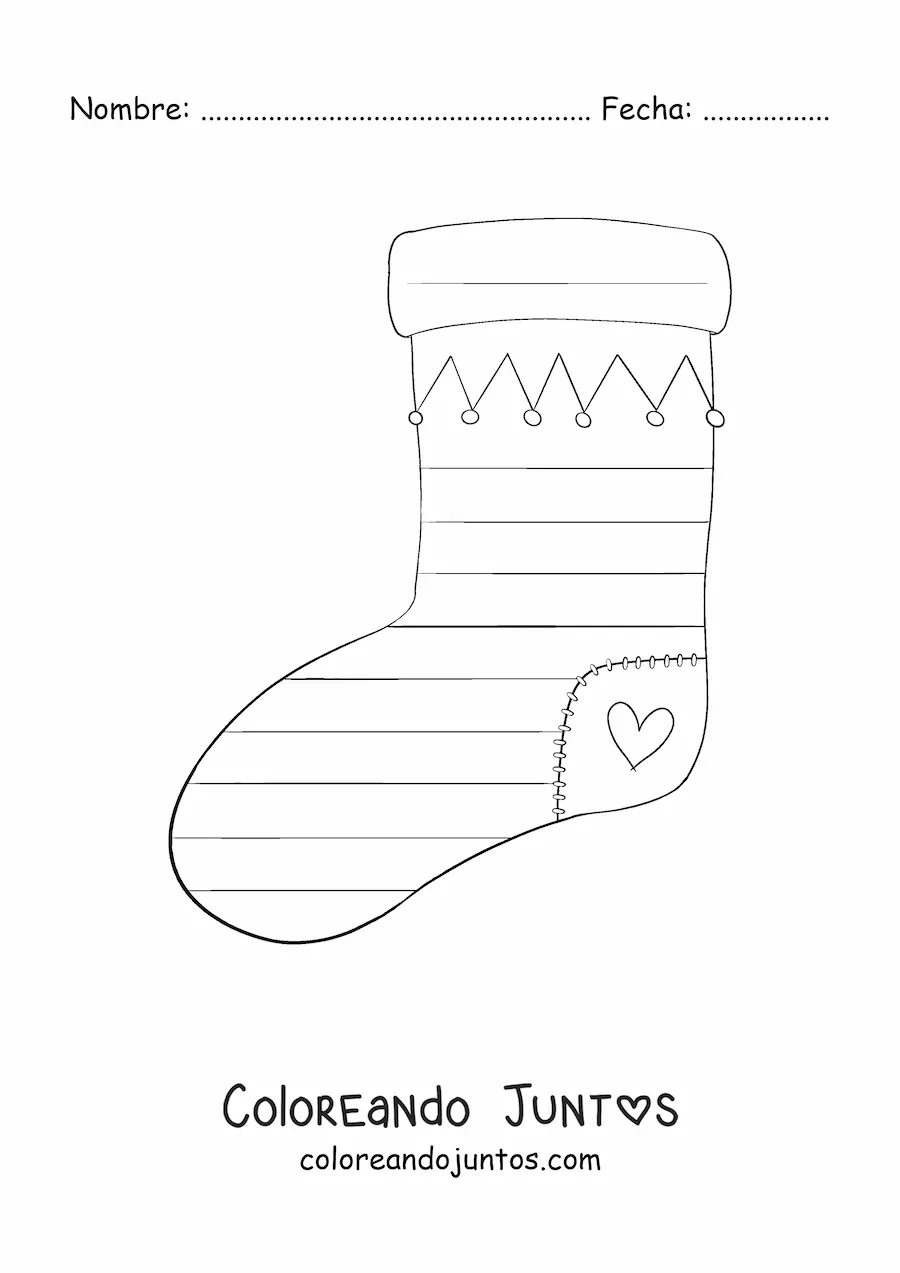 Imagen para colorear de calcetín de Navidad grande con rayas