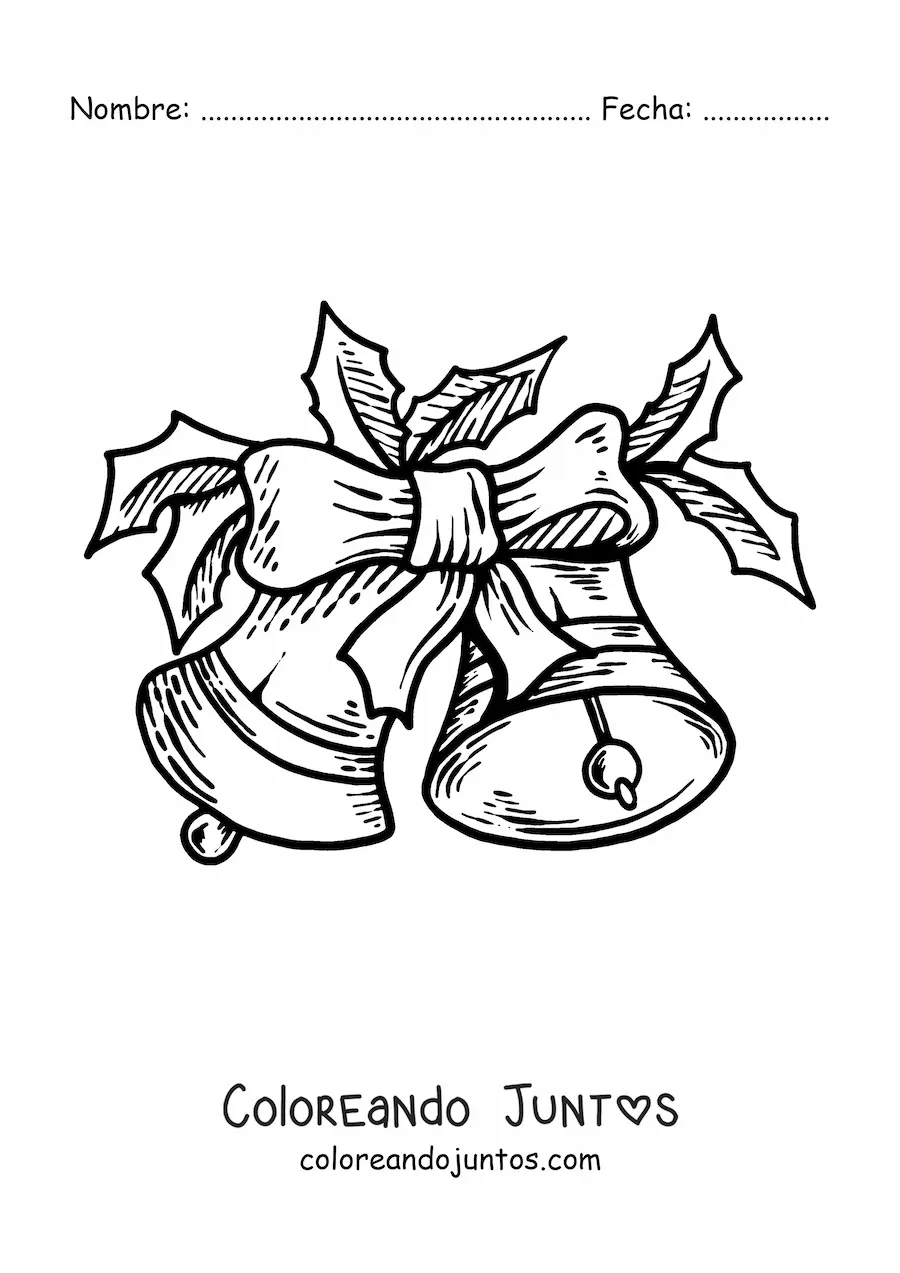 Imagen para colorear de campanas de Navidad con lazo realistas