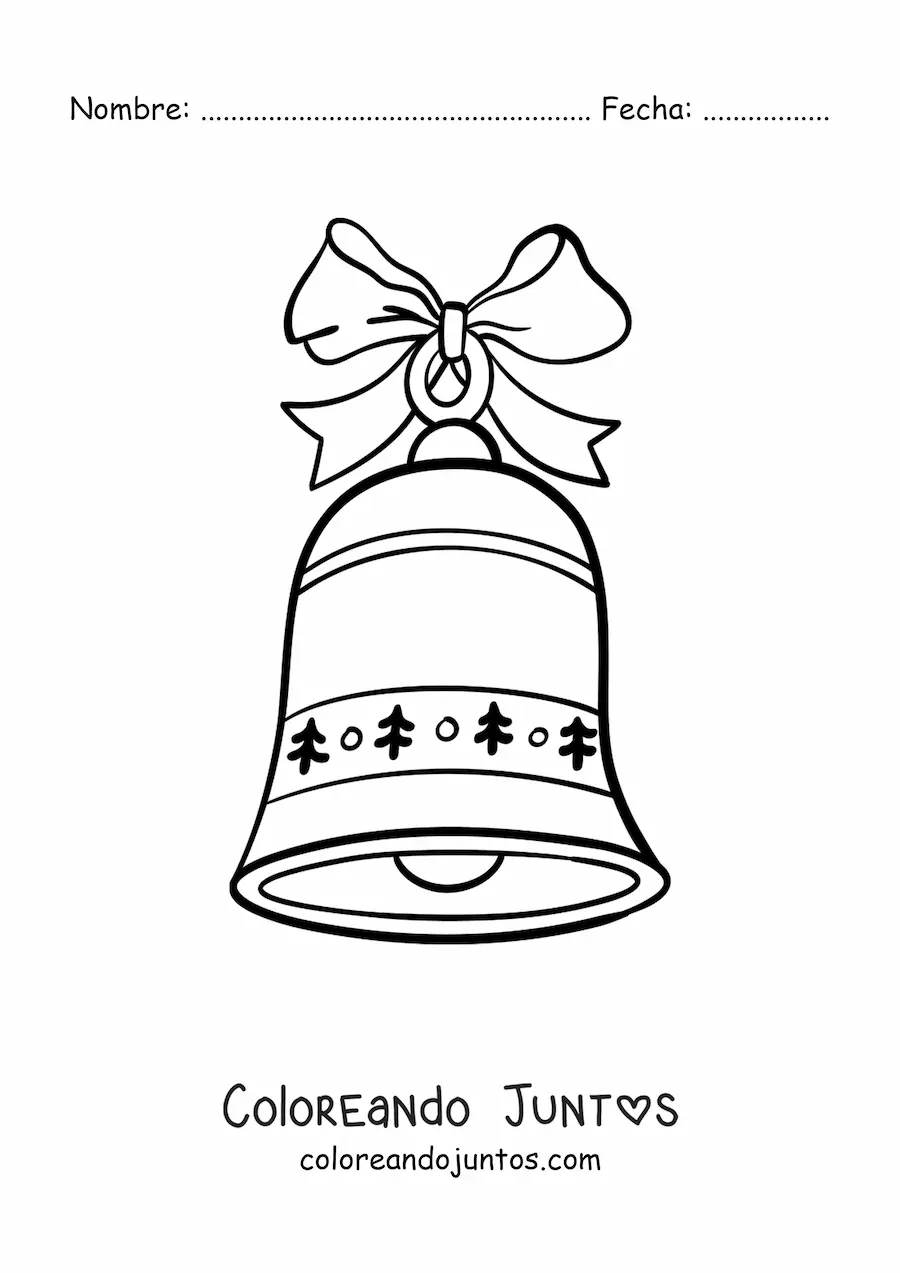 Imagen para colorear de campana navideña con lazo y pinos