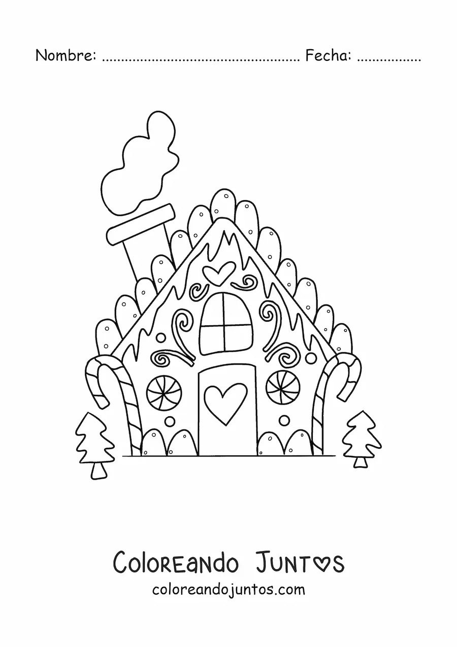 Imagen para colorear de casa de jengibre navideña