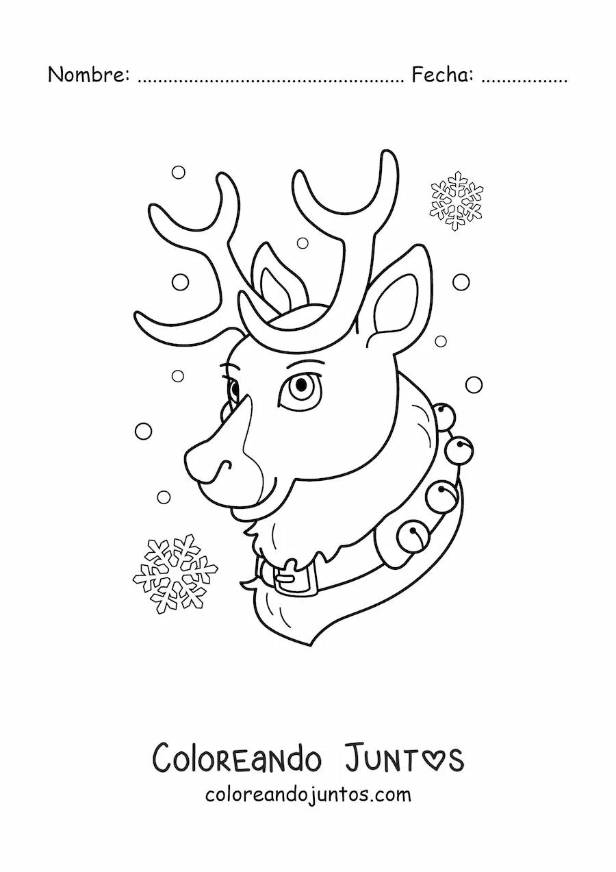 Imagen para colorear de cara de un reno navideño