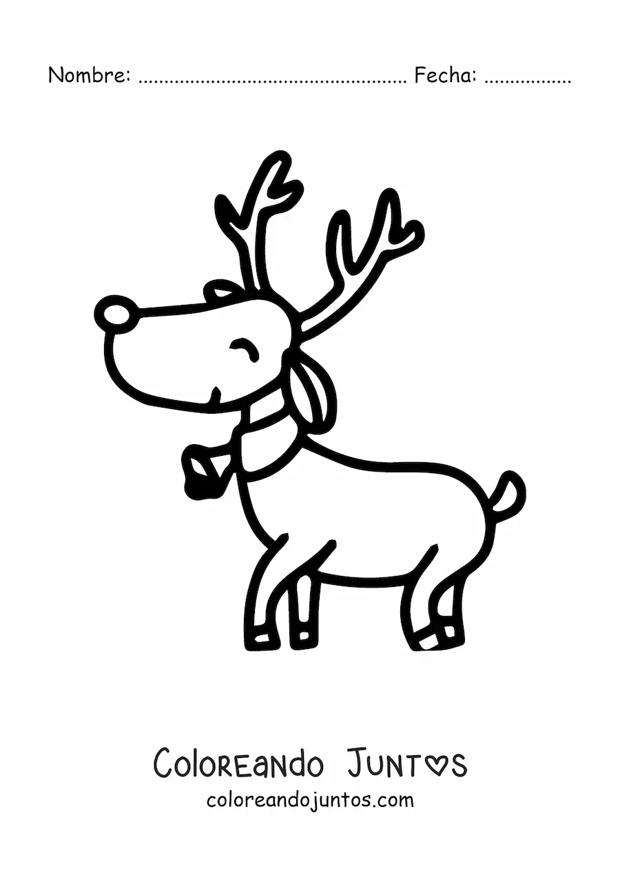 Imagen para colorear de reno navideño con campana