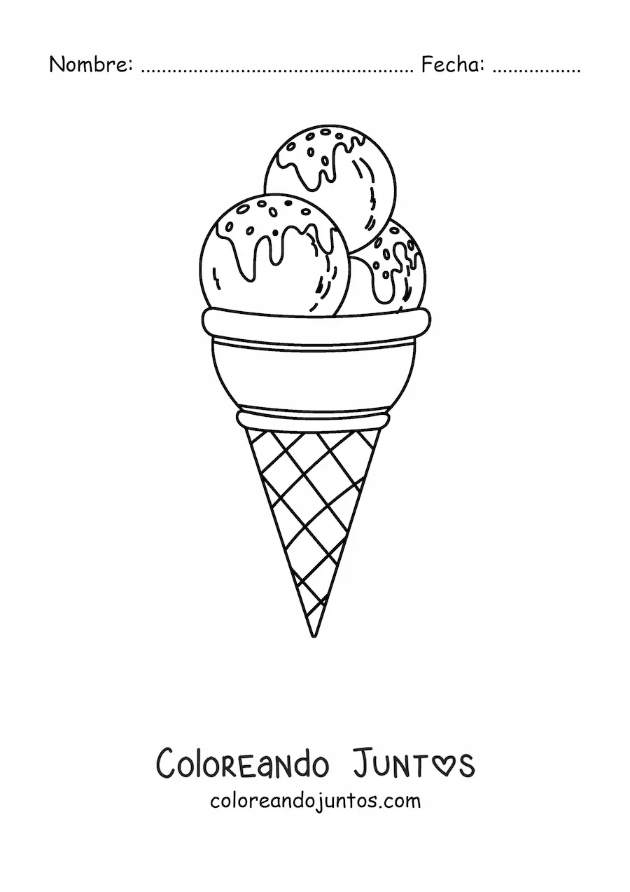Imagen para colorear de un cono triple de helado