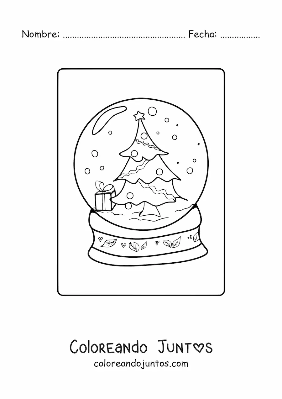 Imagen para colorear de bola de nieve con árbol de Navidad