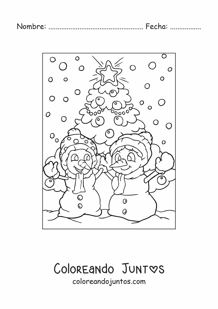 Imagen para colorear de dos muñecos de nieve en Navidad