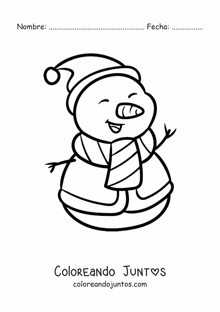 Imagen para colorear de muñeco de nieve con gorro de Navidad