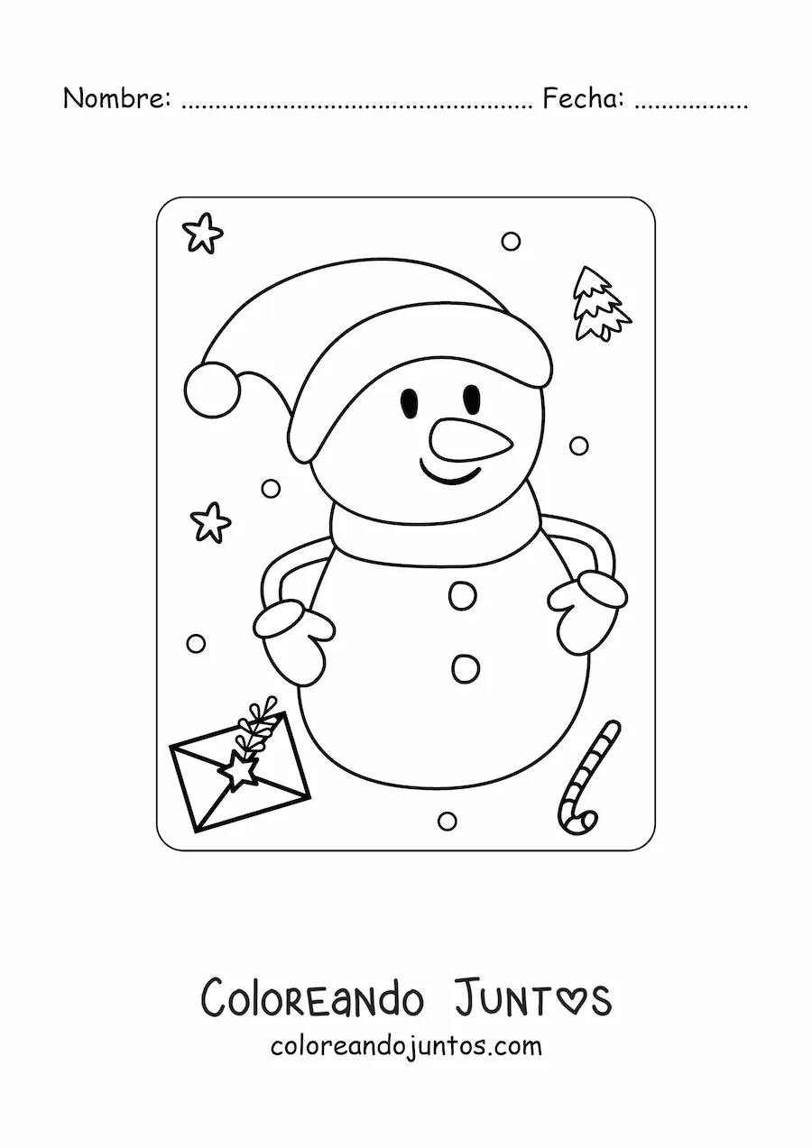 Imagen para colorear de hombre de nieve en Navidad