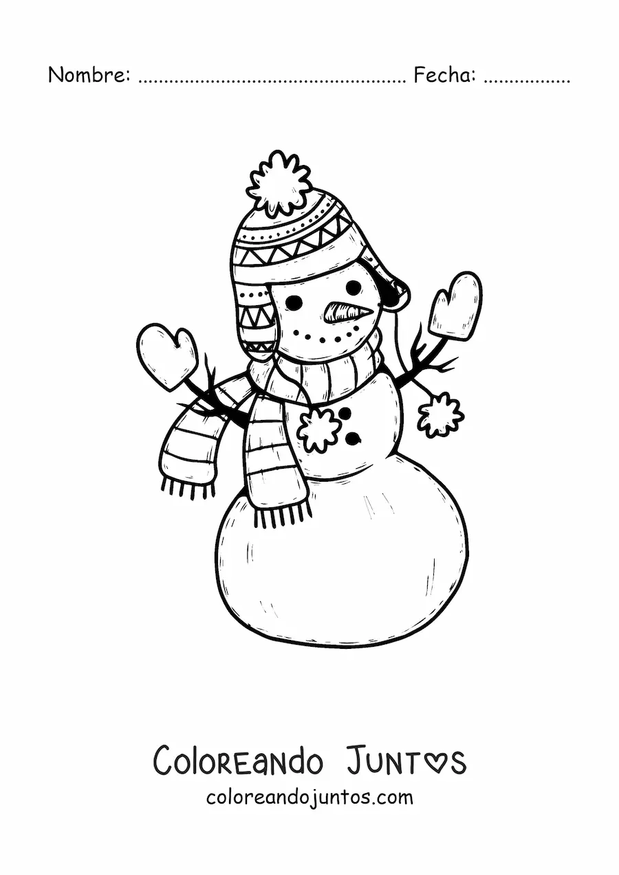 Imagen para colorear de muñeco de nieve abrigado