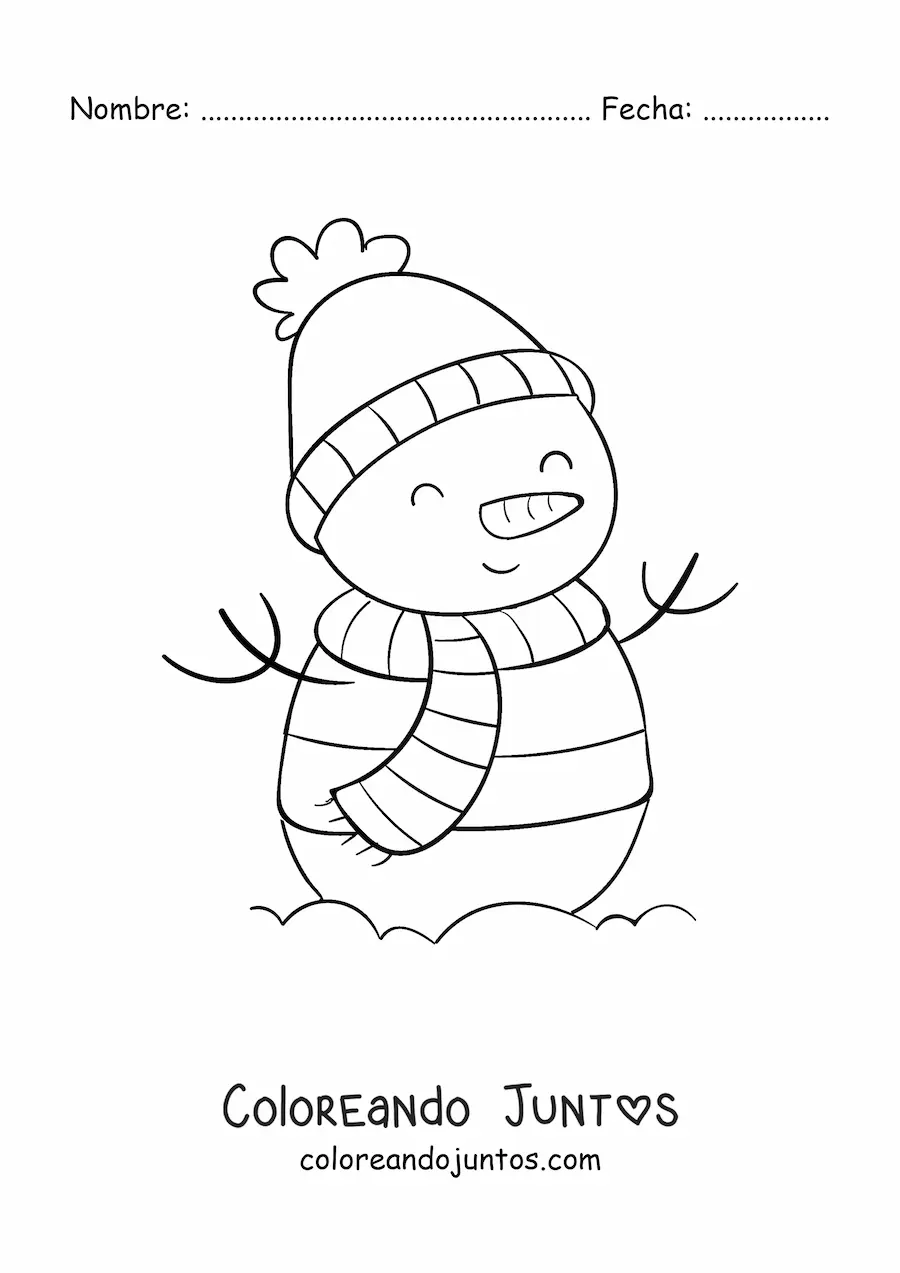Imagen para colorear de muñeco de nieve con ropa de invierno