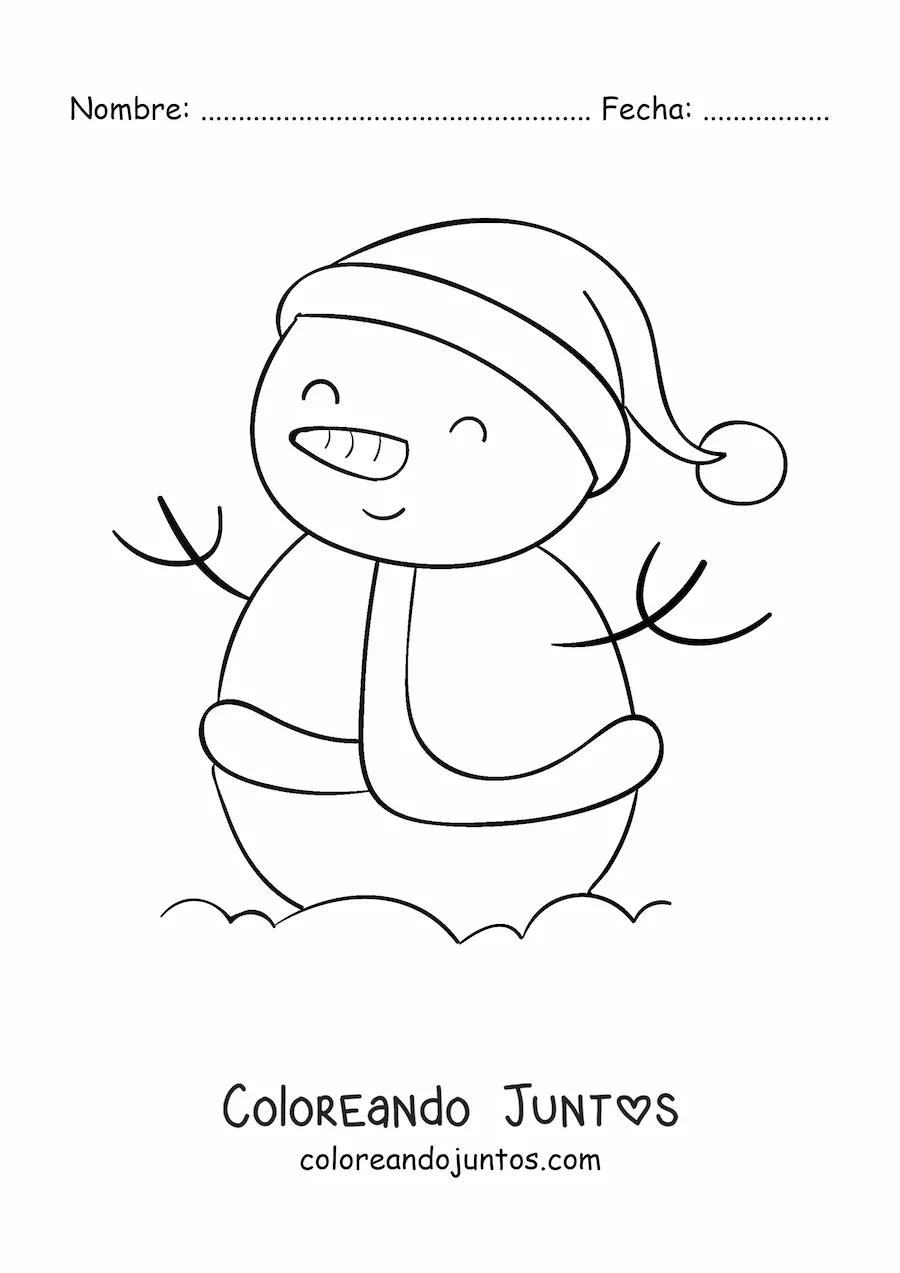Imagen para colorear de muñeco de nieve con traje de Santa