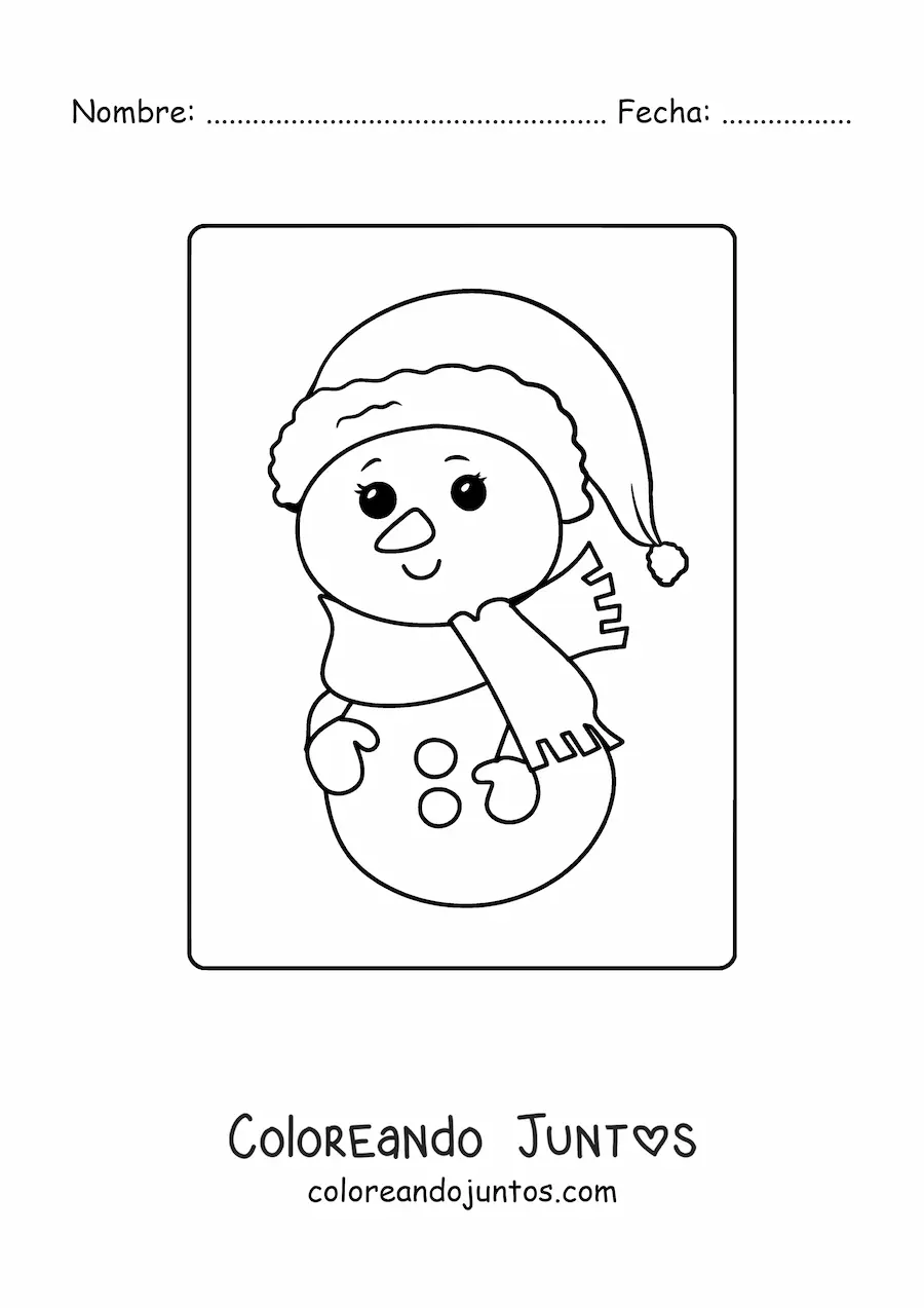 Imagen para colorear de muñeco de nieve kawaii con gorro